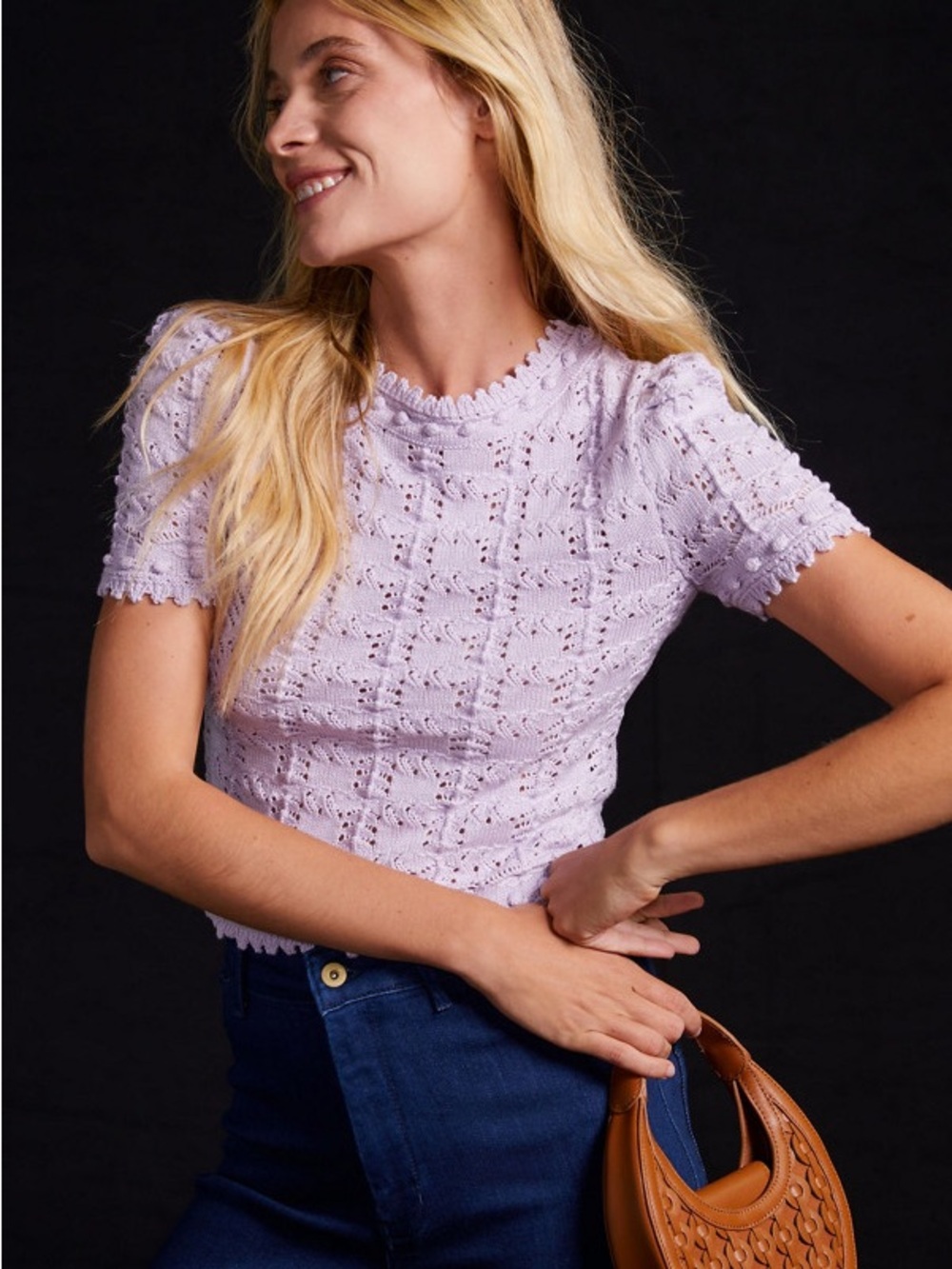 Anthropologie Lavender Eyelet Short-Sleeve Knit Tee